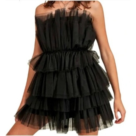 Mable Dresses & Skirts - NWT MABLE Women's Large Strapless Black Tiered Tulle Cocktail Dress Mini‎ Party
